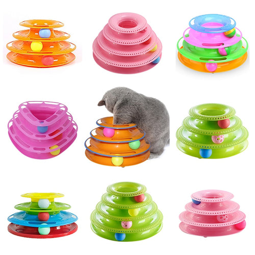 Trilaminar Pet Toys Cat Track Ball Dish Funny Disk Interactive Amusement Plate Cat Toy Game Play Disc Turntable Toy Cat Supplies
