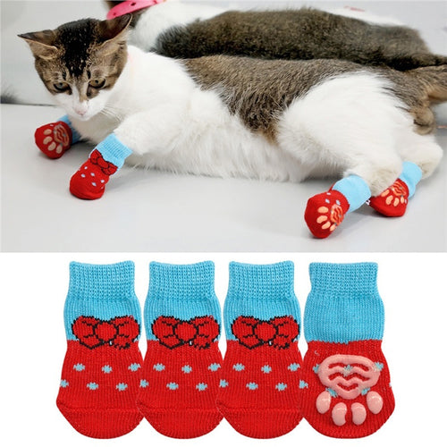 1 pair Creative Cat Coats Pet cat socks Dog Socks Traction Control for Indoor Wear L/M/S Cat Clothing Multicolor S M L 5