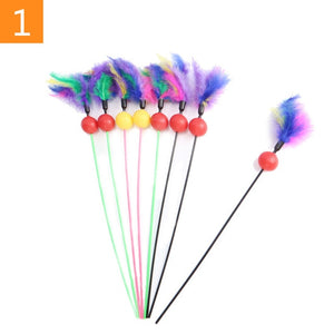 1PC Teaser Feather Toys Kitten Funny Colorful Rod Cat Wand Toys Plastic Pet Cat Toys Interactive Stick Pet Cat Supplies DropShip