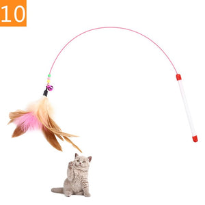 1PC Teaser Feather Toys Kitten Funny Colorful Rod Cat Wand Toys Plastic Pet Cat Toys Interactive Stick Pet Cat Supplies DropShip