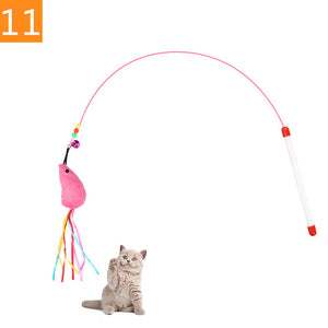 1PC Teaser Feather Toys Kitten Funny Colorful Rod Cat Wand Toys Plastic Pet Cat Toys Interactive Stick Pet Cat Supplies DropShip