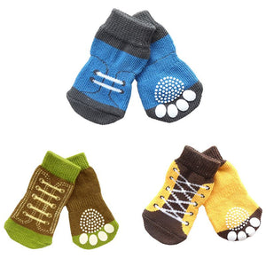 Anti-slip Cotton Knit Socks Skid Bottom Pet Small Dog Puppy Warm Soft Socks 4Pcs/set Socks Shoes