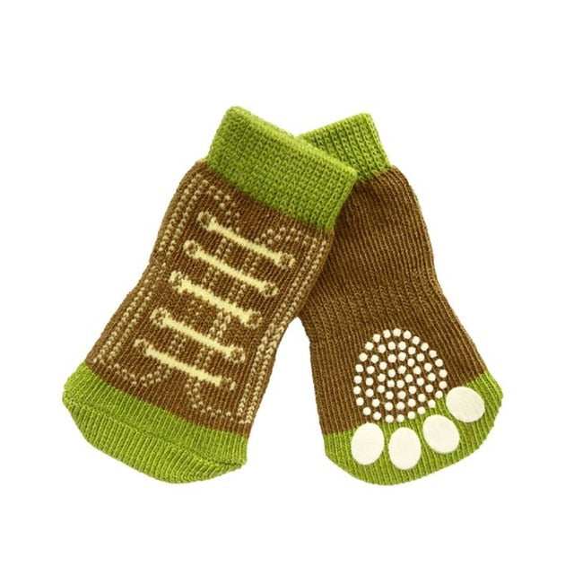 Anti-slip Cotton Knit Socks Skid Bottom Pet Small Dog Puppy Warm Soft Socks 4Pcs/set Socks Shoes