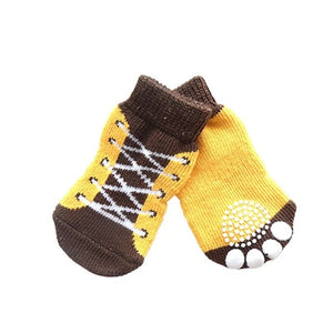 Anti-slip Cotton Knit Socks Skid Bottom Pet Small Dog Puppy Warm Soft Socks 4Pcs/set Socks Shoes