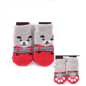 Lovely Pet Socks Antiskid Teddy Dog Socks Panda 4Pcs Pet Knits Socks Anti Slip Skid Bottom